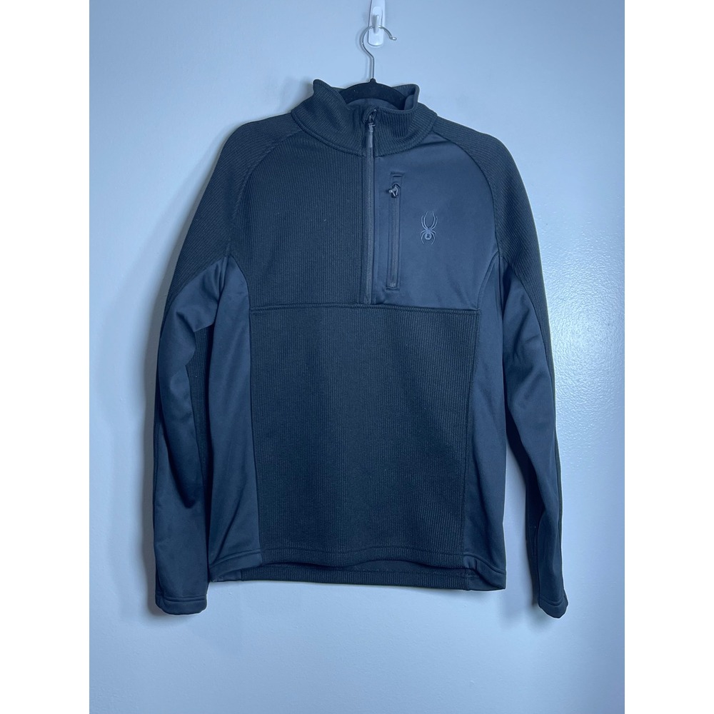 SPYDER Mens Black Quarter Zip Fleece Pullover Waffle Knit Jacket Medium Gorpcore